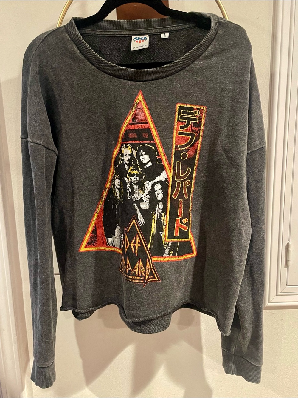Junk Food Clothing Charcoal Gray Def Leppard Graphic Crewneck